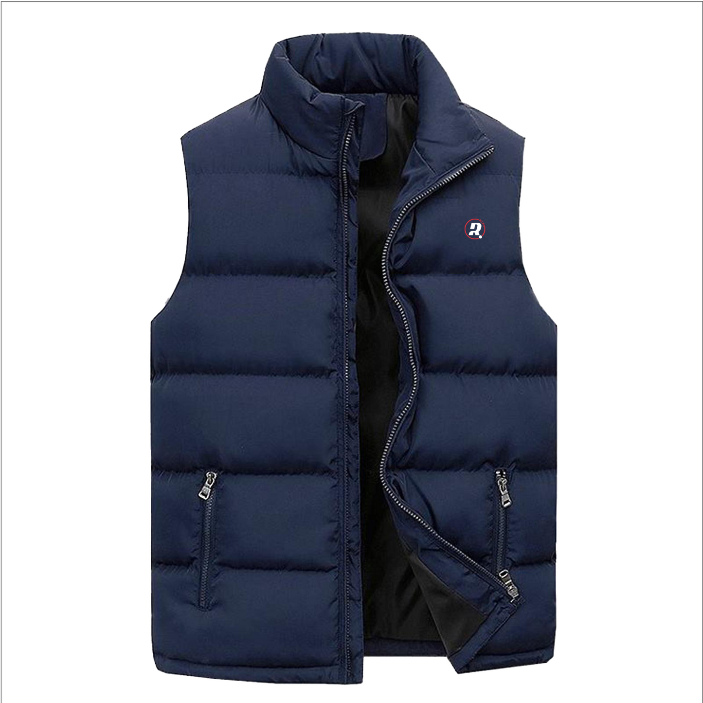 Men's Solid Color Padded Vest – Stand Collar, Zipper Closure, Cold-Resistant & Insulated