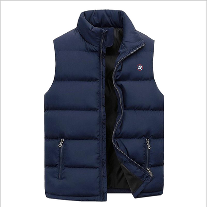 Men's Solid Color Padded Vest – Stand Collar, Zipper Closure, Cold-Resistant & Insulated