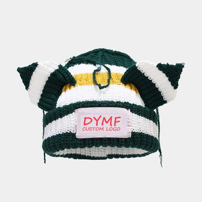 Custom Cute Knitted Beanies with Ears - Unisex Winter Hats