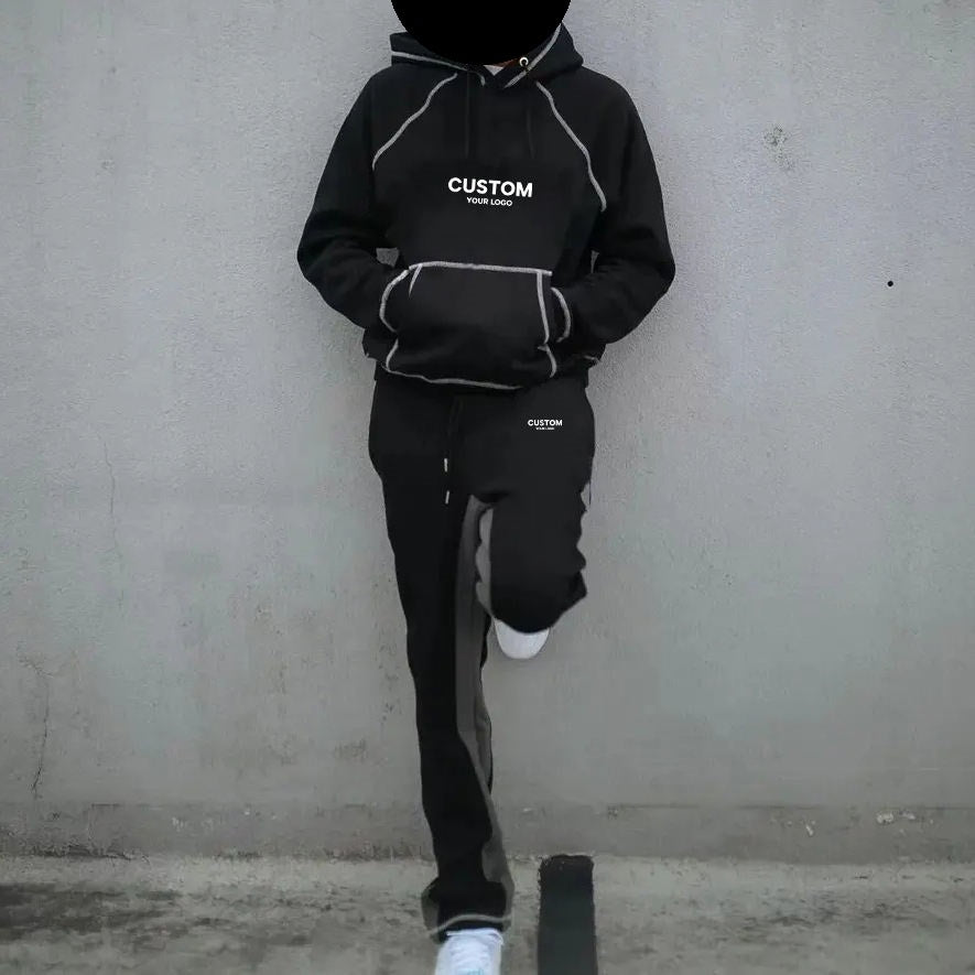 Custom Hip Hop Style Tracksuit: Contrast Stitching Jogging Set for Men