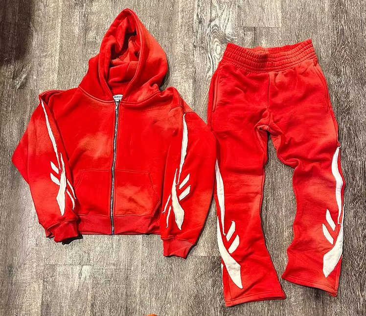 Stylish Men's Acid Wash Hoodie and Sweatpants Set with Custom Embroidered Appliqué"