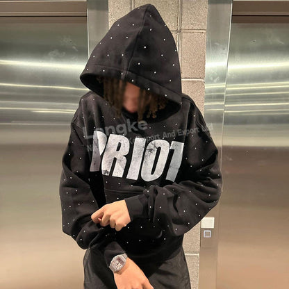 Custom Rhinestone Oversized Streetwear Hoodie