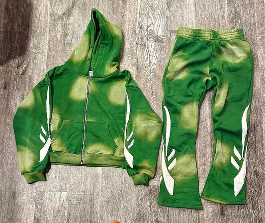 Stylish Men's Acid Wash Hoodie and Sweatpants Set with Custom Embroidered Appliqué"