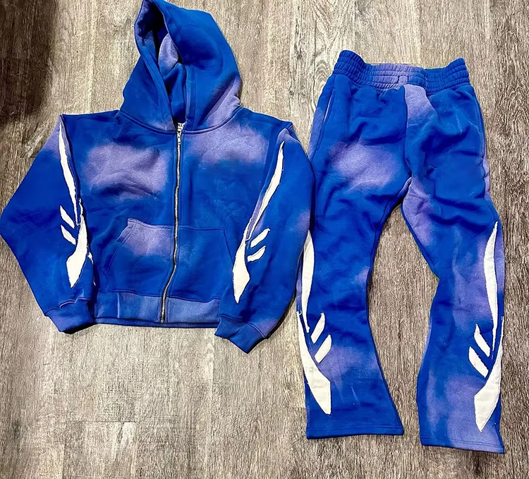 Stylish Men's Acid Wash Hoodie and Sweatpants Set with Custom Embroidered Appliqué"