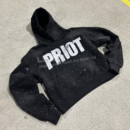 Custom Rhinestone Oversized Streetwear Hoodie